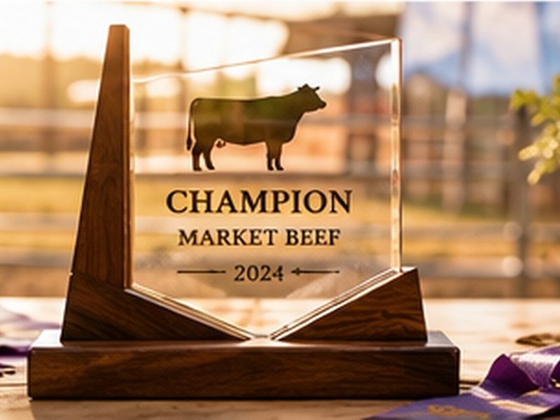 Custom glass and wood champion market beef award