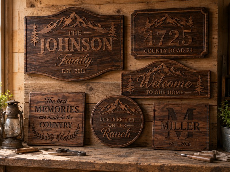 Collection of laser engraved wood signs